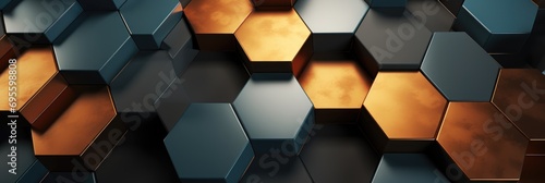 wide hexagon geometrical 3d banner with multicolor gradient