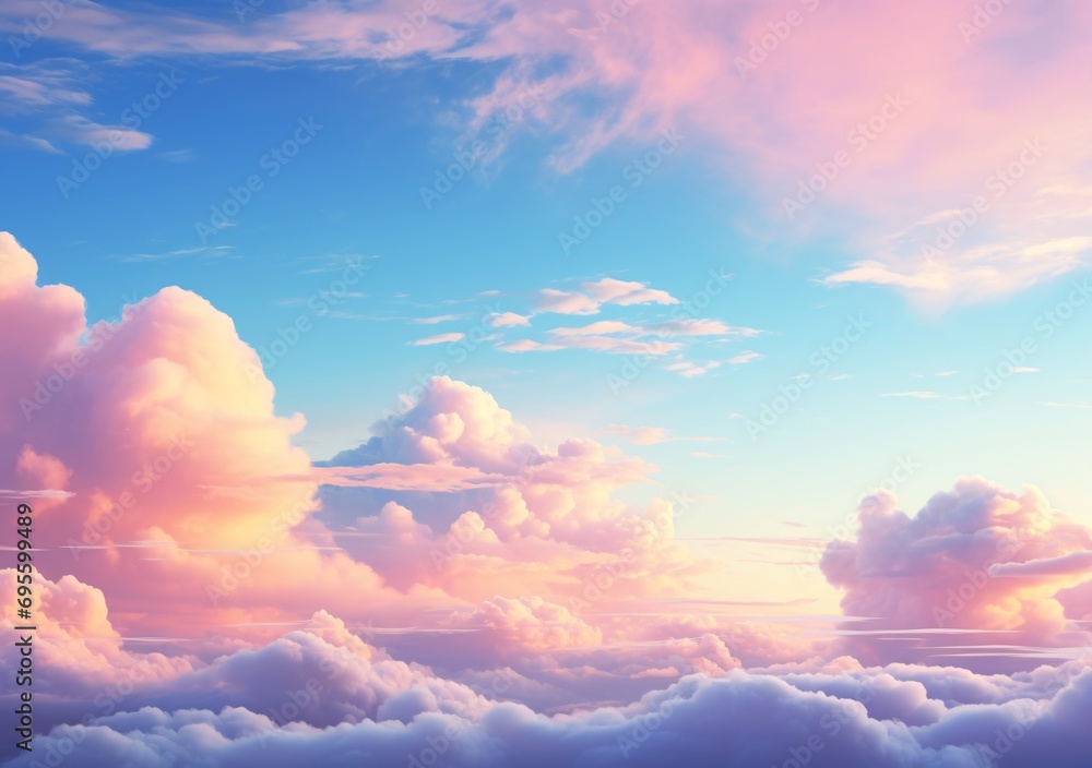 Pink and Blue Clouds in a Sky Generative AI