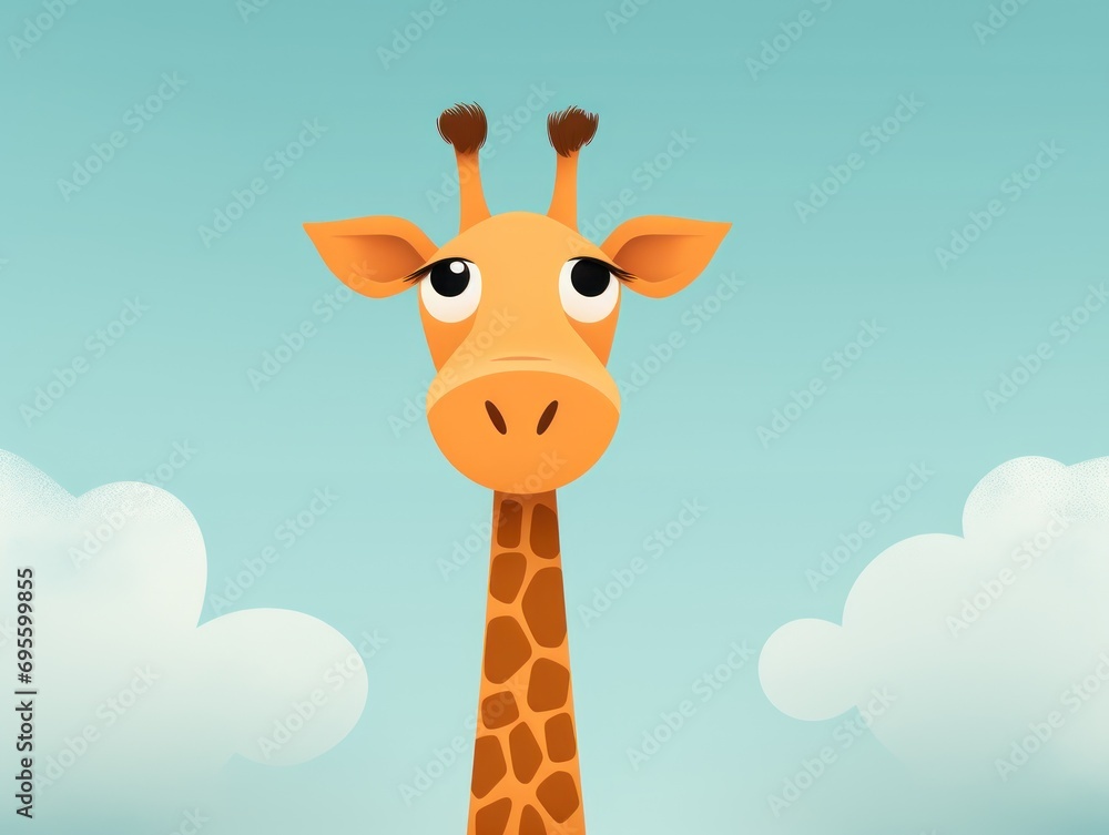 Naklejka premium 2d funny cute cartoon Giraffe animal, colorful illustration, flat background