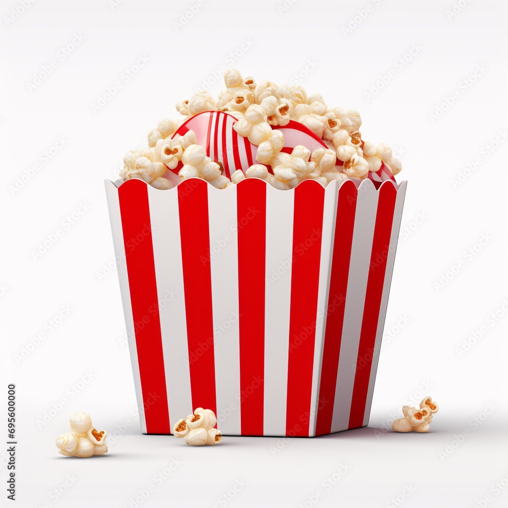 A Red and White Popcorn Container with Popcorn Inside Generative AI