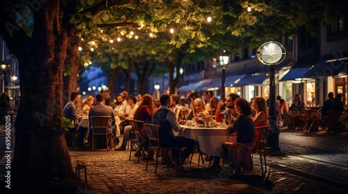 Fototapeta Naklejka Na Ścianę i Meble -  A group of people enjoying a meal together in a restaurant Generative AI