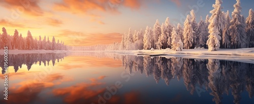 Snowy Trees Reflecting on the Water Generative AI