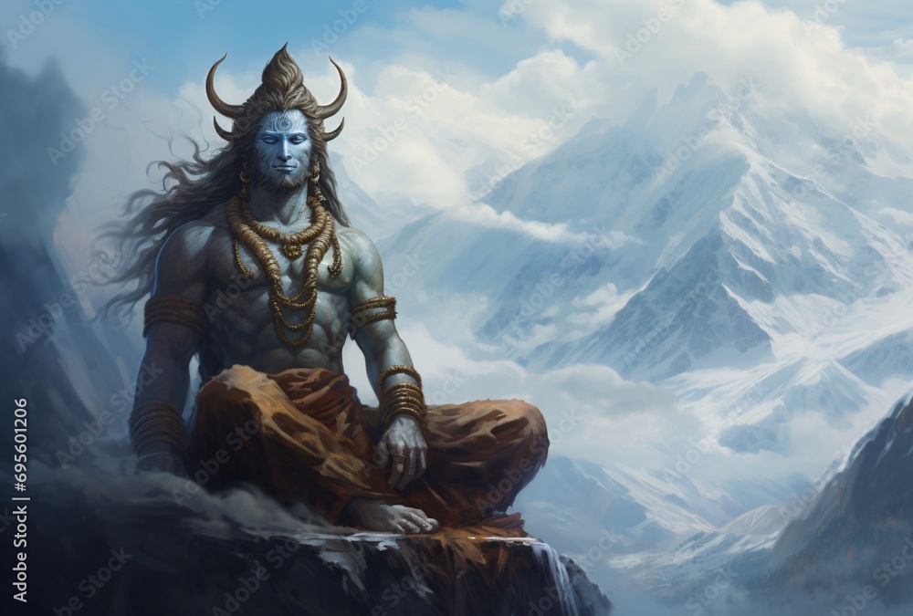 A Hindu Deity Sitting on a Mountain Generative AI A Hindu Deity Sitting on a Mountain Generative AI