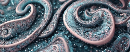 a close up of a blue and pink swirl