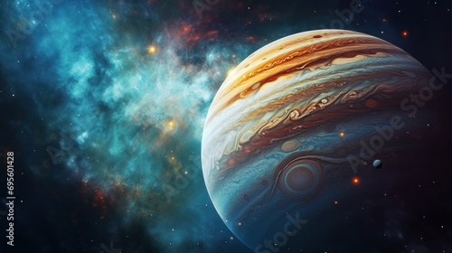  an artist's rendering of a planet with a star in the background and a blue and yellow star in the foreground.