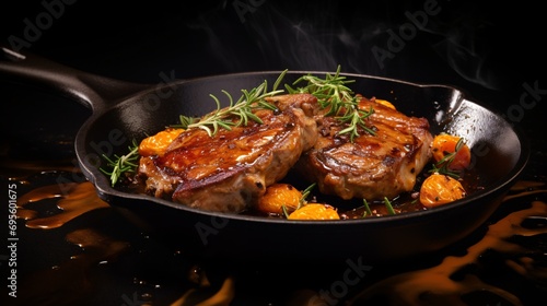 Sizzling Steak with Herbs and Vegetables Generative AI