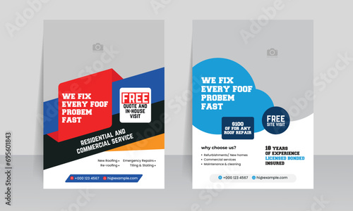 professional roofing service flyer design template layout with creative home repair handyman brochure cover leaflet template 