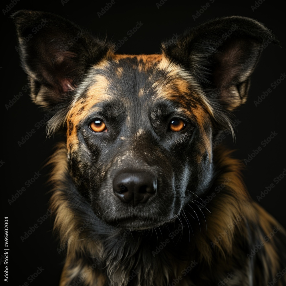 Dog portrait, intense gaze, animal sentience, striking look, canine emotions, pet photography, black background, majestic dog, emotional depth, animal portrait, canine expression, contemplative pet, p Dog portrait, intense gaze, animal sentience, striking look, canine emotions, pet photography, black background, majestic dog, emotional depth, animal portrait, canine expression, contemplative pet, p