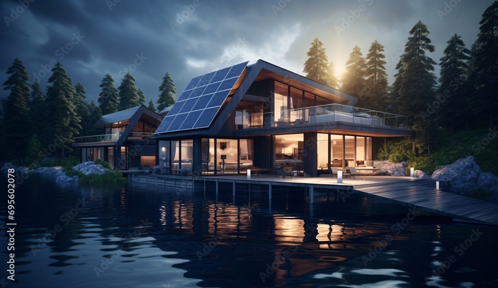 Modern House on Stilts over the Water Generative AI