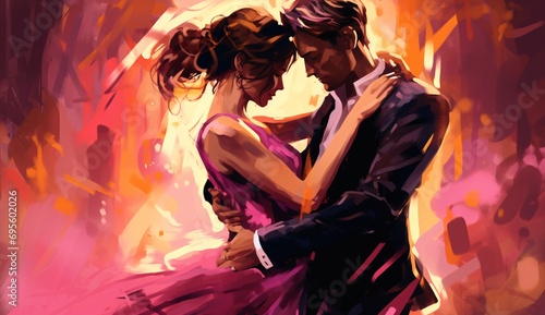 A Couple Dancing in a Vibrant Pink Dress Generative AI
