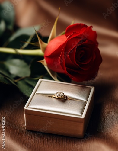 A ring in a box with a rose. Generative AI © Vinod
