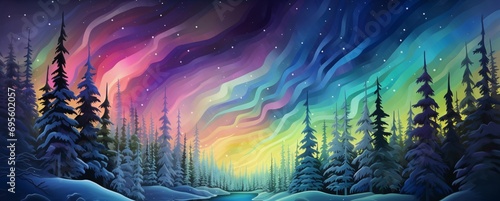A vibrant, colorful sunset over a snowy landscape Generative AI