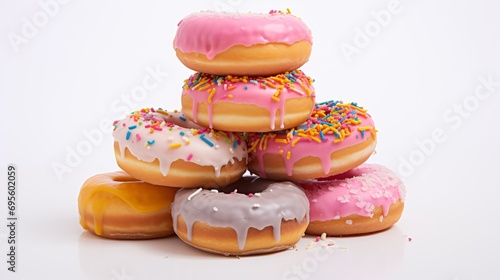 A stack of colorful donuts with pink frosting and sprinkles Generative AI