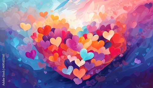 Colorful Heart-Shaped Artwork with Many Hearts Generative AI