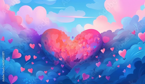 A colorful heart with clouds and hearts in the background Generative AI
