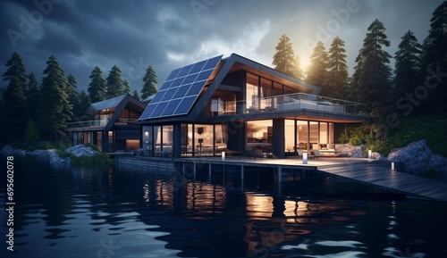 Modern House on Stilts over the Water Generative AI