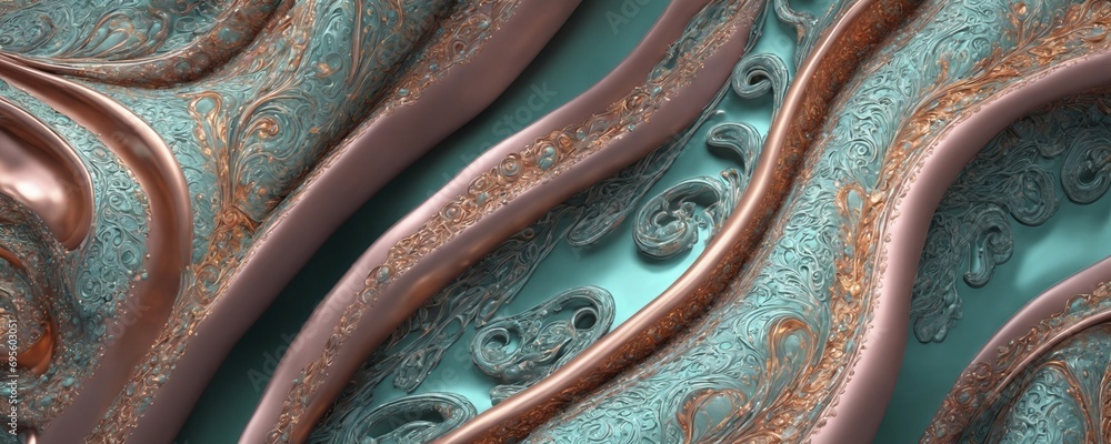 a close up of a blue and copper background