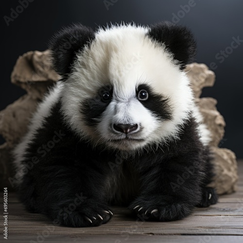 Adorable Panda Cub Portrait: A young panda cub looking curiously at the camera, representing innocence and the need for conservation.
