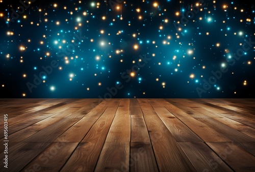 A Starry Night - A captivating night scene with a wooden floor and a starry backdrop. Generative AI