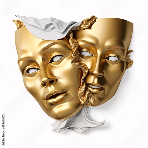 Golden Masks - A Dramatic Portrayal of Two Characters Generative AI photo
