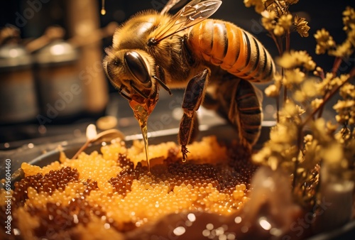 A bee drinking nectar from a flower Generative AI