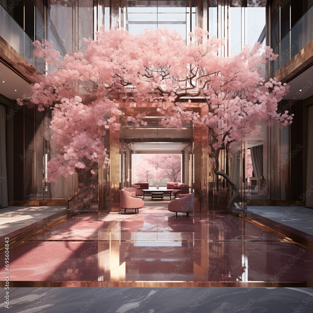 A Pink Tree in a Glass Building Generative AI A Pink Tree in a Glass Building Generative AI