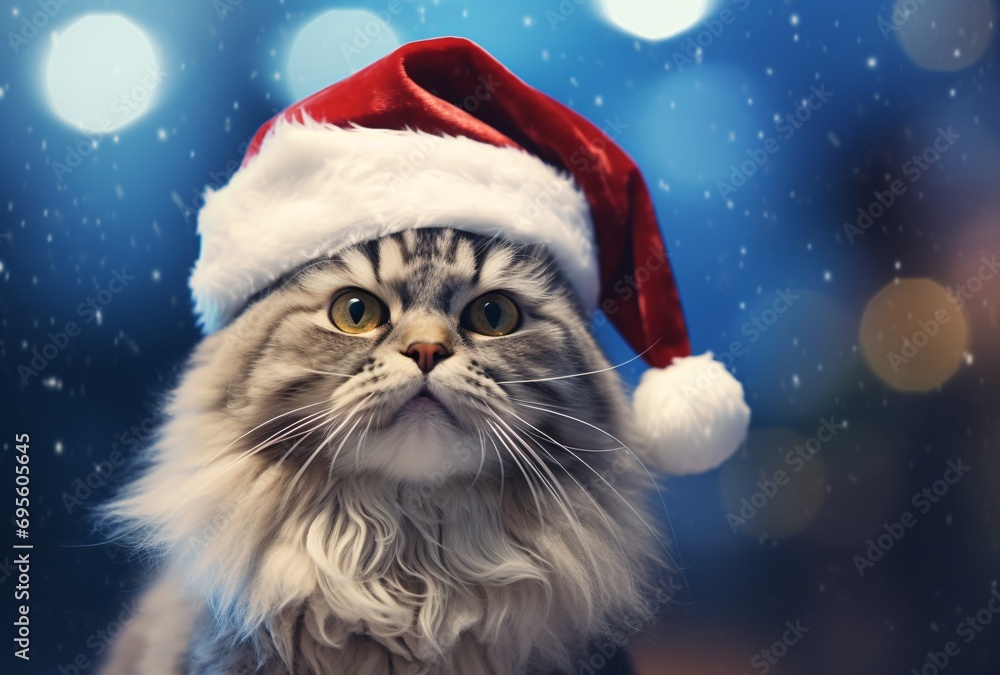 A fluffy cat wearing a Santa hat Generative AI A fluffy cat wearing a Santa hat Generative AI