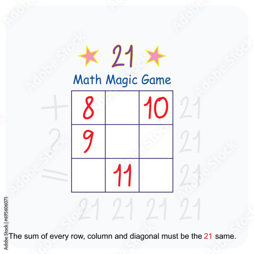 Magic math game for kids. Fun educational series vector illustration. 