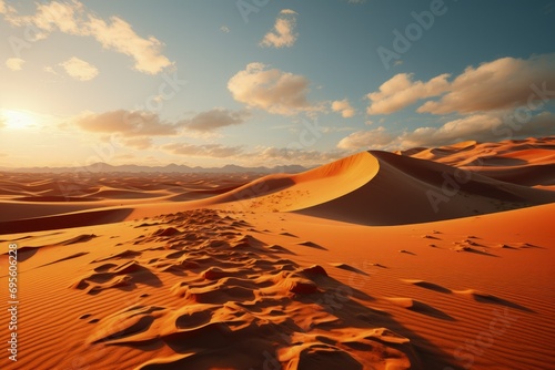 Desert Majesty  Vast sand dunes under a sunset sky  illustrating the beauty and solitude of the natural world.
