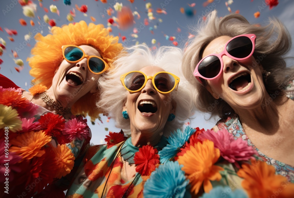 Three Elderly Women Laughing and Smiling Generative AI Three Elderly Women Laughing and Smiling Generative AI