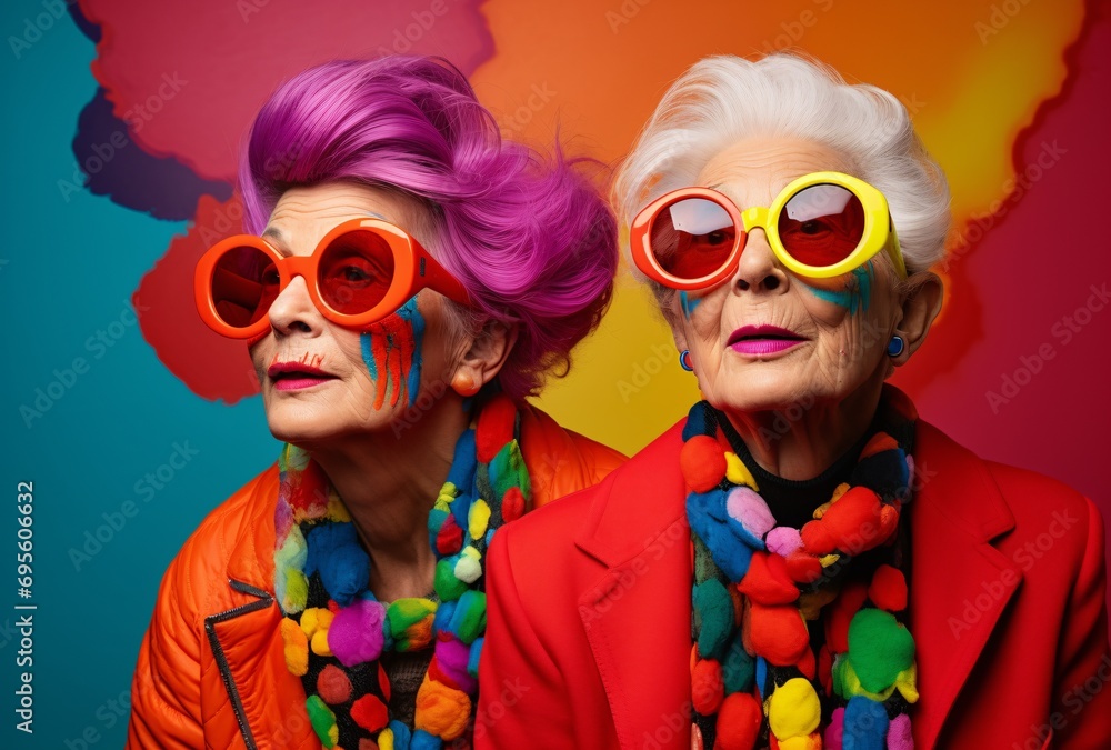 Two Women in Colorful Outfits and Sunglasses Generative AI