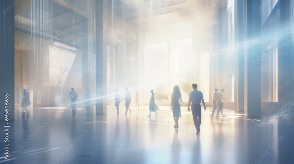 People Walking in a Sunlit Atrium Generative AI People Walking in a Sunlit Atrium Generative AI