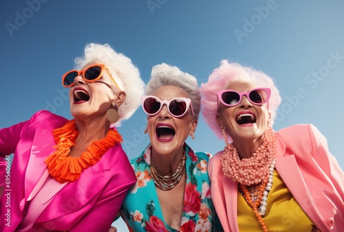 Three Elderly Women Laughing and Smiling Generative AI