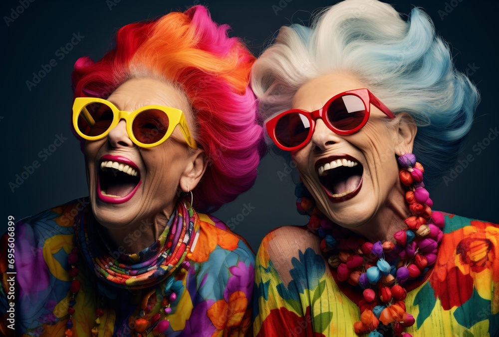 Two Women with Vibrant Hair and Sunglasses Generative AI