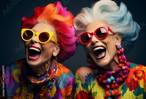 Two Women with Vibrant Hair and Sunglasses Generative AI