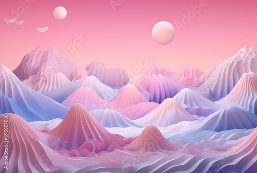 Pink and Purple Mountains with Planets in the Sky Generative AI