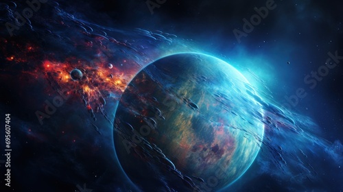 an artist's rendering of a planet with a star in the foreground and a distant star in the background.