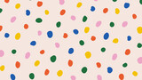 Colorful polka dot abstract pattern on beige background. Contemporary childish doodle design. Vector circle confetti backdrop. Fun simple festive banner template