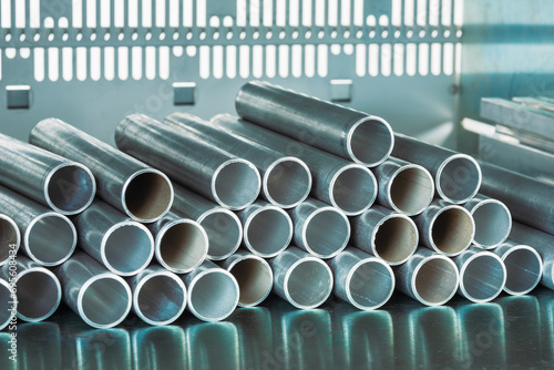 Pile of aluminum cut pipe in factory