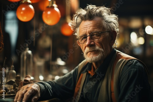 Reflective Elderly Man: Thoughtful senior, vintage setting, profound contemplation, life experience, warm ambiance, wisdom