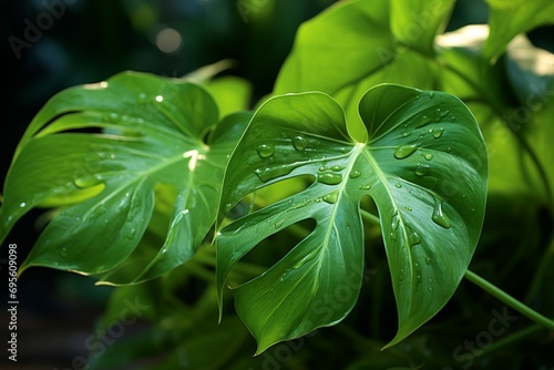 Dynamic beauty Captivating image of green leaves gracefully suspended in the air