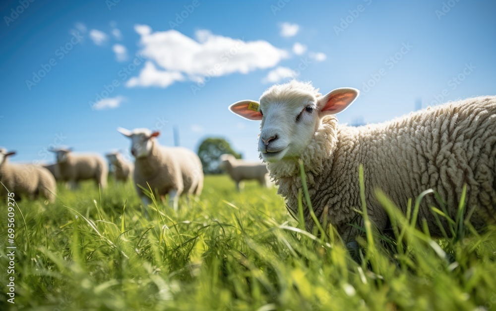 Sheep grazing on a lush green field Sheep grazing on a lush green field