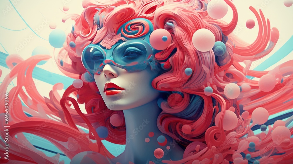 Vibrant, music-inspired art of a woman with blue sunglasses