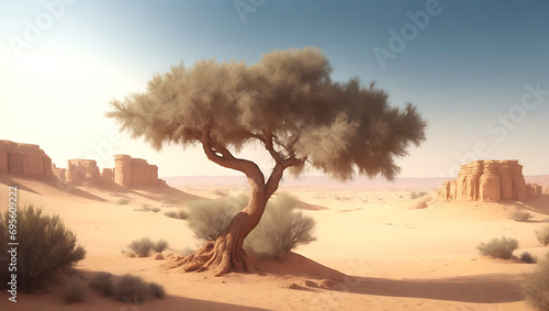 A tree in the desert Ai Generated