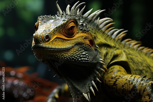 Majestic Iguana Close-Up - Wild intrigue  primal beauty  concept of reptilian wildlife and natural detail.