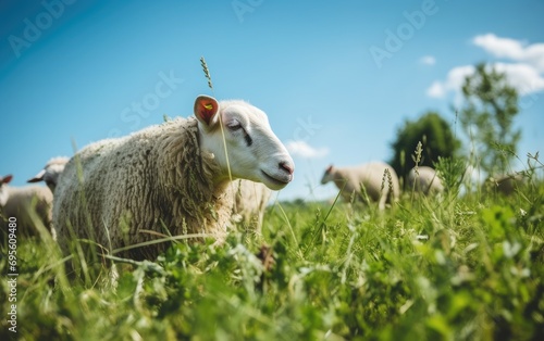 Sheep grazing on a lush gre...
