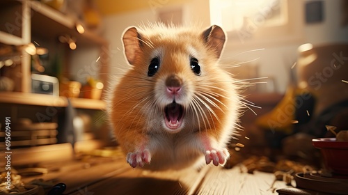 Shocked hamster with big eyes in the room,  Generative AI