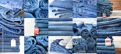 Collage of jeans clothes wi...
