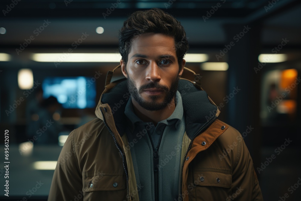 Intense Man in Urban Winter, brooding eyes and a contemplative look against a city backdrop, evoking deep thought and urban life's solitude. Intense Man in Urban Winter, brooding eyes and a contemplative look against a city backdrop, evoking deep thought and urban life's solitude.