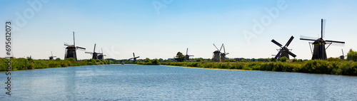Picturesque view of ancient windmills at Kinderdijk, Netherlands
